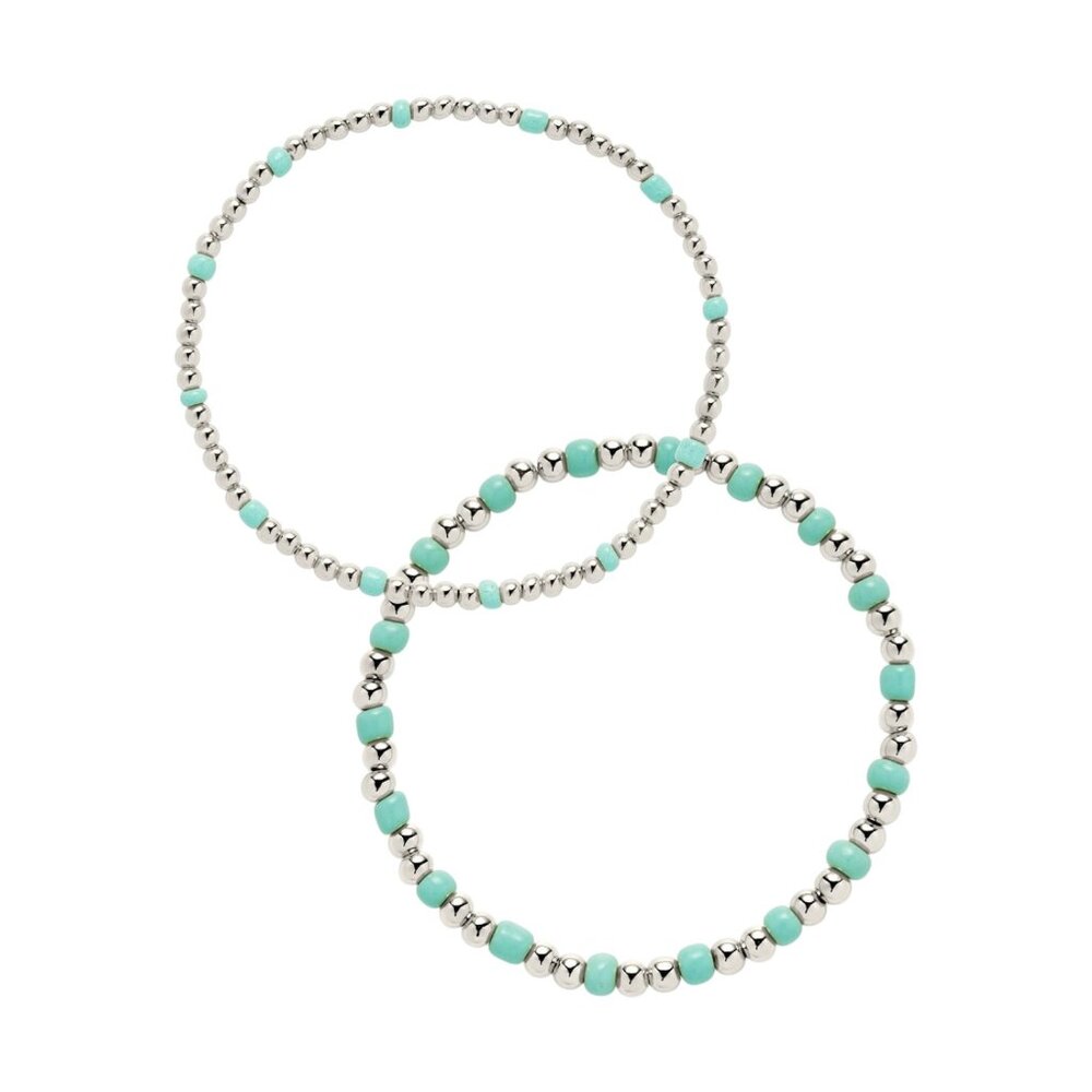 Sterling Forever Misty Beaded Stretch Bracelet Set of 2 (Silver) Waterproof NWT